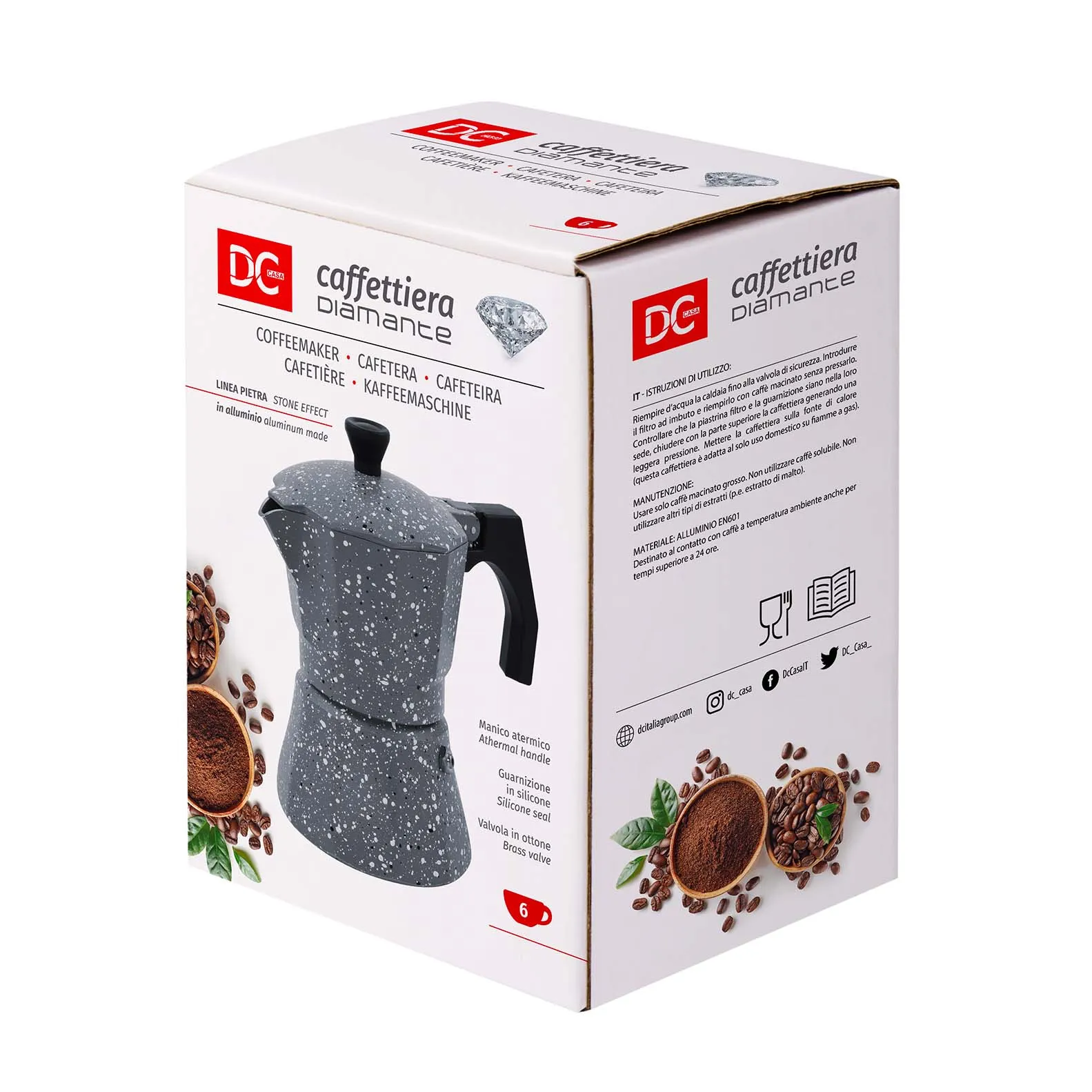 DC Casa Caffettiera Effetto Pietra Diamante 6 Tazze