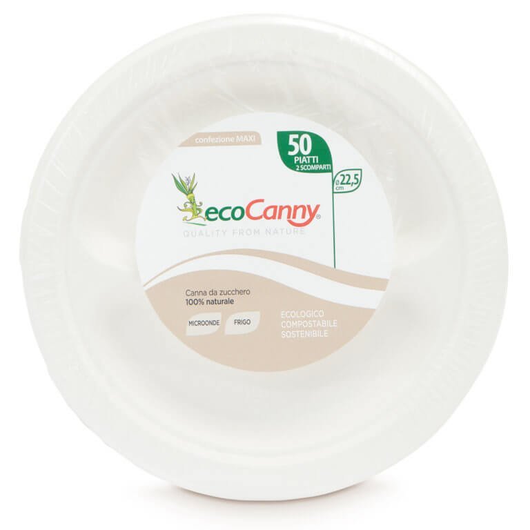 ecoCanny Piatti Piani Monouso a Due Scomparti 22,5cm 50pz